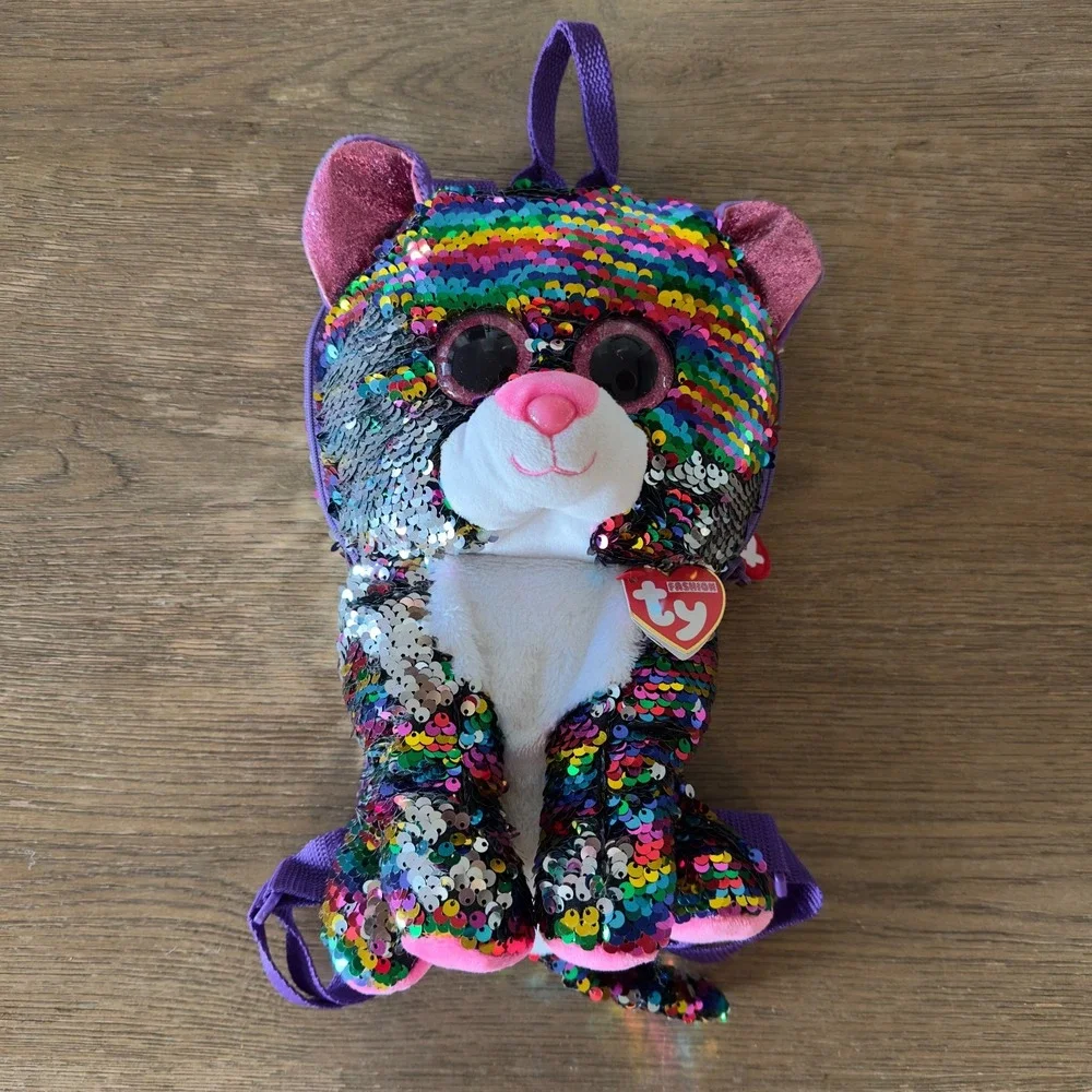 NEW-TY Fashion Flippy Reversible Sequin Backpack-Dotty the Leopard(13 inch)*Read